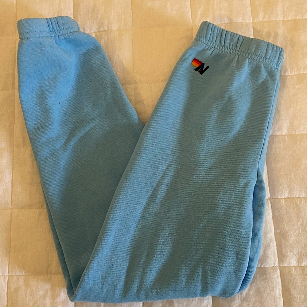 Aviator Nation Kids Youth Sweatpants Blue w white lightening bolt size 12